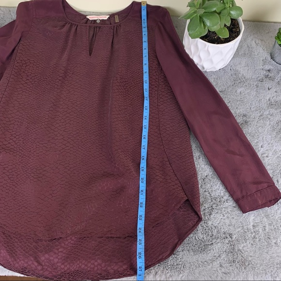 Rebecca Taylor Long Sleeve Burgundy Textured Silk Top - Size 4 - Picture 11 of 11